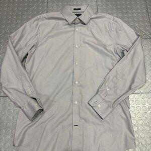 Banana Republic Non-Iron Cotton Camden Fit Button Dress Shirt Gray Herringbone L